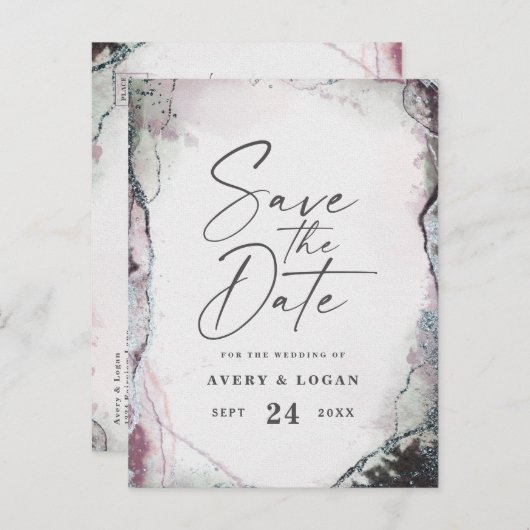 Abstracte etherische lavendel bruiloft save the da aankondigingskaart (Voorkant / Achterkant)