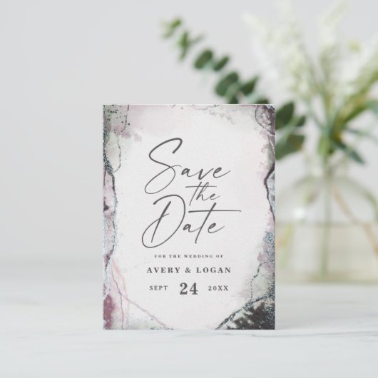 Abstracte etherische lavendel bruiloft save the da aankondigingskaart (Staand voorkant)