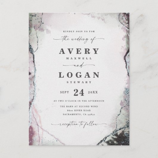 Abstracte etherische Lila Paarse bruiloft uitnodig Aankondigingskaart (Voorkant)