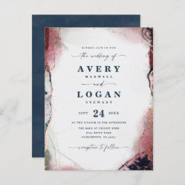 Abstracte etherische marine Burgundy Wedding Invit Aankondigingskaart