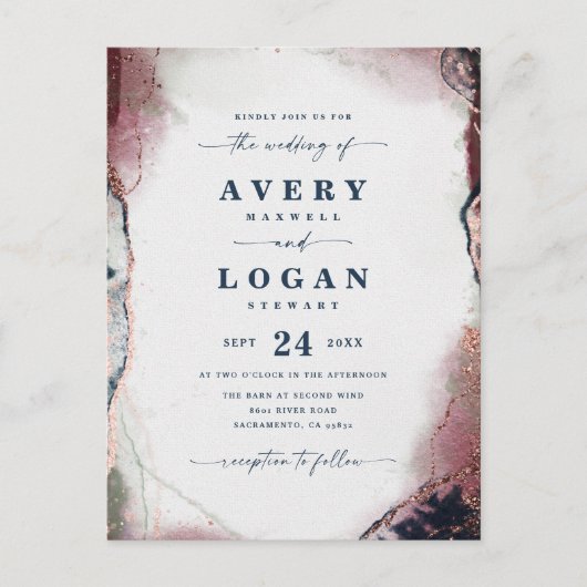 Abstracte etherische marine Burgundy Wedding Invit Aankondigingskaart (Voorkant)