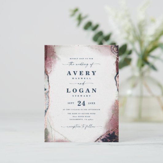 Abstracte etherische marine Burgundy Wedding Invit Aankondigingskaart (Staand voorkant)