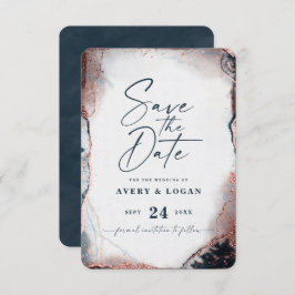 Abstracte etherische marine en Roos Gold Wedding Save The Date