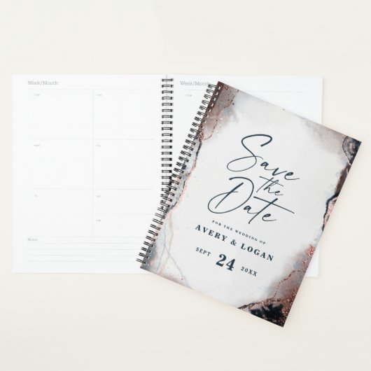 Abstracte etherische marine en Roos gouden trouwpl Planner (Display)