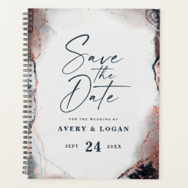 Abstracte etherische marine en Roos gouden trouwpl Planner