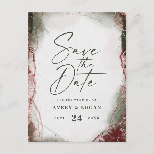 Abstracte etherische terra rosa bruiloft save the  aankondigingskaart (Voorkant)