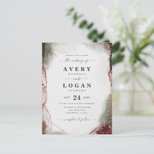Abstracte etherische Terra Rosa huwelijksuitnodigi Aankondigingskaart (Staand voorkant)