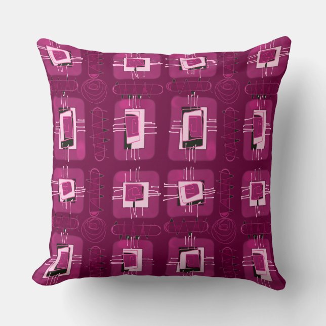 Abstracte etnische matrix - magenta zwarte hint kussen (Voorkant)