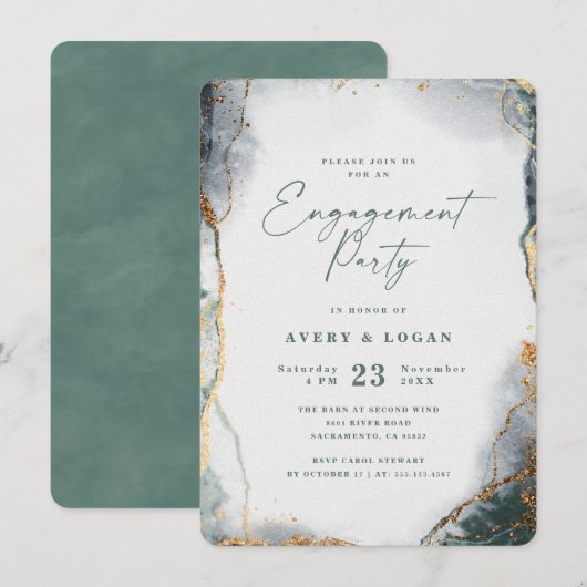 Abstracte Eucalyptus Green & Gold Engagement Party Kaart (Voorkant / Achterkant)