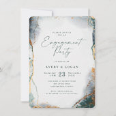 Abstracte Eucalyptus Green & Gold Engagement Party Kaart (Voorkant)