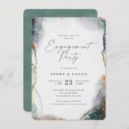 Abstracte Eucalyptus Green & Gold Engagement Party Kaart