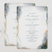 Abstracte eucalyptus groene huwelijksceremonie programmakaart (Voorkant / Achterkant)