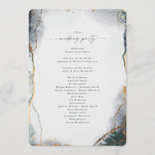 Abstracte eucalyptus groene huwelijksceremonie programmakaart (Achterkant)