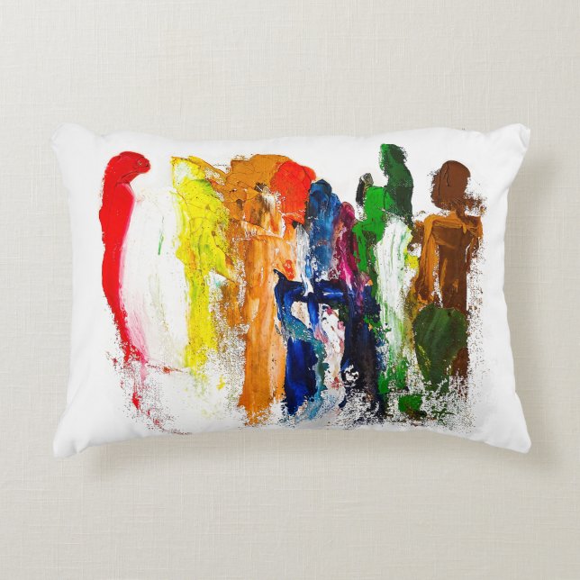 Abstracte expressie van menselijke figuren in bewe accent kussen (Voorkant)