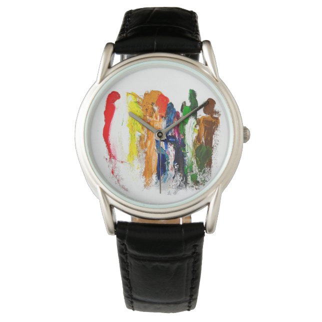 Abstracte expressie van menselijke figuren in bewe horloge (Voorkant)