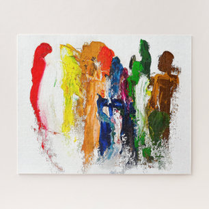 Abstracte expressie van menselijke figuren in bewe legpuzzel