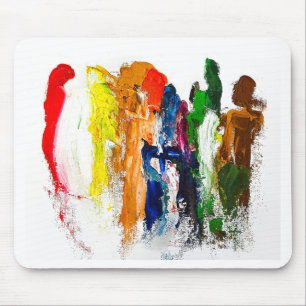 Abstracte expressie van menselijke figuren in bewe muismat