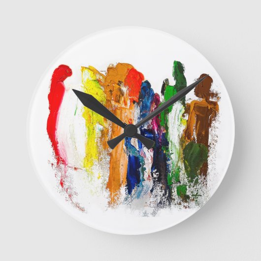 Abstracte expressie van menselijke figuren in bewe ronde klok (Voorkant)