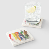 Abstracte expressie van menselijke figuren in bewe stenen onderzetter (Zijkant)