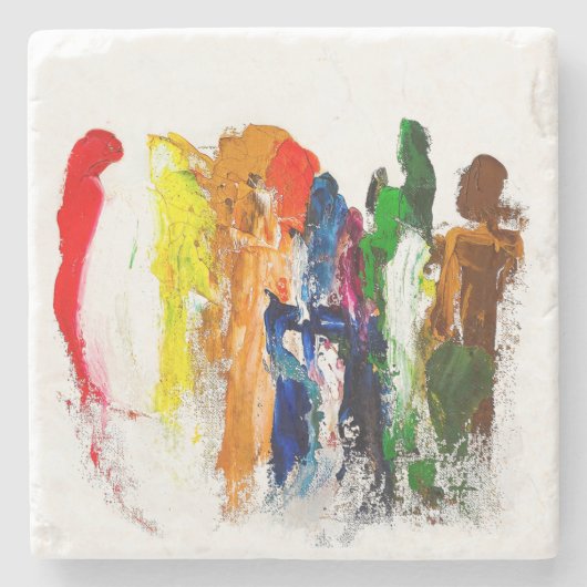 Abstracte expressie van menselijke figuren in bewe stenen onderzetter (Voorkant)