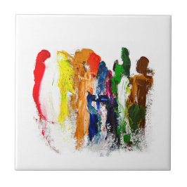 Abstracte expressie van menselijke figuren in bewe tegeltje