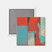 Abstracte expressionistische kunst Rode Turquoise  Magneet (Voorkant / Achterkant)