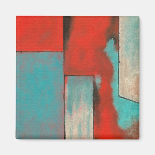 Abstracte expressionistische kunst Rode Turquoise  Magneet (Voorkant)
