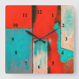 Abstracte expressionistische kunst Rode Turquoise  Vierkante Klok