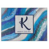 Abstracte familie Elegant Blue Marble Geode Agate Snijplank (Voorkant)