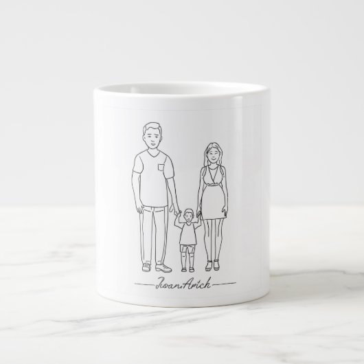 Abstracte Family Line Art Gepersonaliseerde Custom Grote Koffiekop (Voorkant)