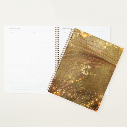 Abstracte Fancy Trendy Gold Glitter Name & Initiaa Planner (Display)