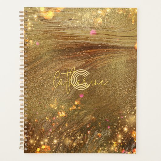 Abstracte Fancy Trendy Gold Glitter Name & Initiaa Planner (Voorkant)
