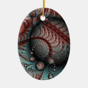 Abstracte Fantasie Fractalballen Bruin Blauw Ovaal Keramisch Ornament