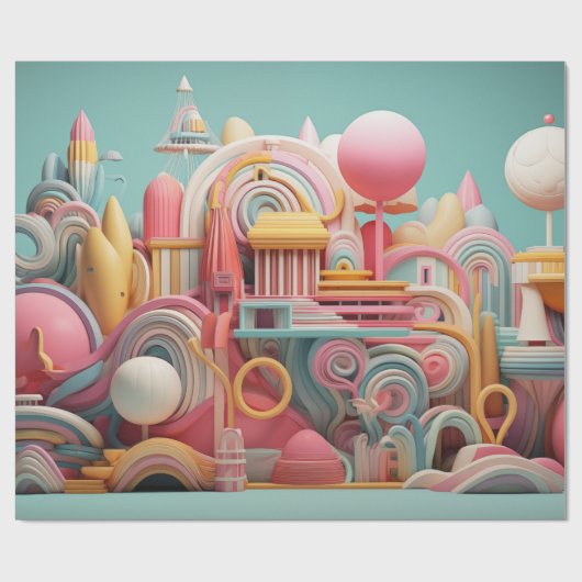 Abstracte fantasievormen in pastelkleuren cadeaupapier (Vlak)