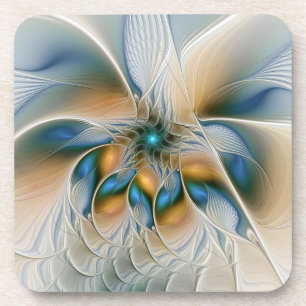 Abstracte Fantastische fractale kunst met blauw Bier Onderzetter