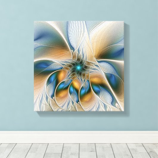 Abstracte Fantastische fractale kunst met blauw Canvas Afdruk (Insitu (Houten vloer))