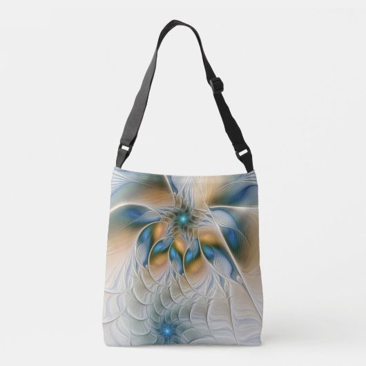 Abstracte Fantastische fractale kunst met blauw Crossbody Tas (Achterkant)