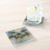 Abstracte Fantastische fractale kunst met blauw Glazen Onderzetter (Schuin)