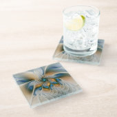 Abstracte Fantastische fractale kunst met blauw Glazen Onderzetter (Schuin)