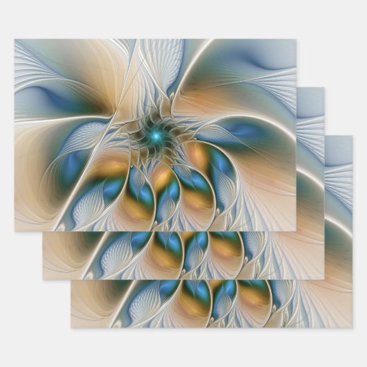 Abstracte Fantastische fractale kunst met blauw Inpakpapier Vel (Set)