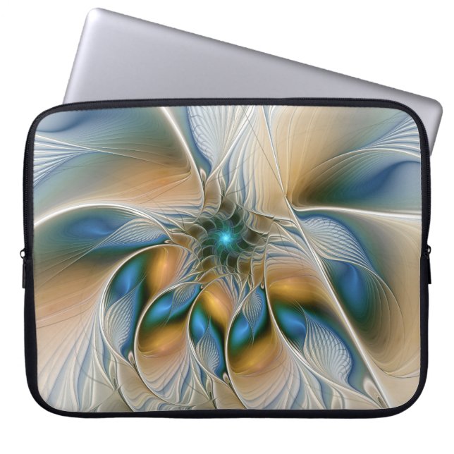 Abstracte Fantastische fractale kunst met blauw Laptop Sleeve (Voorkant)