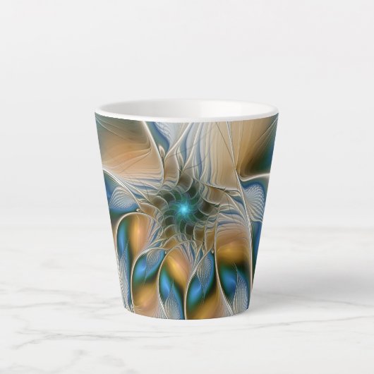 Abstracte Fantastische fractale kunst met blauw Latte Mok (Voorkant)