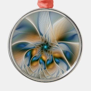 Abstracte Fantastische fractale kunst met blauw Metalen Ornament