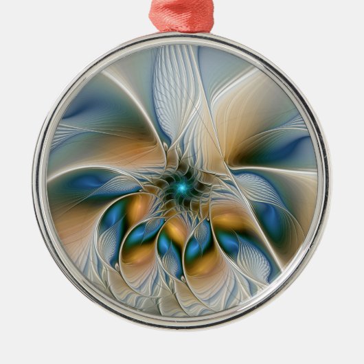 Abstracte Fantastische fractale kunst met blauw Metalen Ornament (Voorkant)