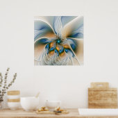 Abstracte Fantastische fractale kunst met blauw Poster (Keuken)