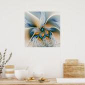 Abstracte Fantastische fractale kunst met blauw Poster (Keuken)