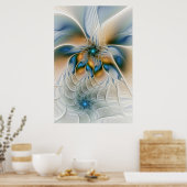 Abstracte Fantastische fractale kunst met blauw Poster (Keuken)