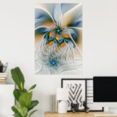 Abstracte Fantastische fractale kunst met blauw Poster (Thuiskantoor)