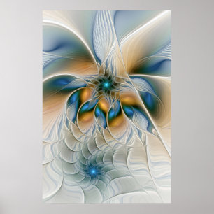 Abstracte Fantastische fractale kunst met blauw Poster
