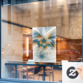 Abstracte Fantastische fractale kunst met blauw Raamsticker (Cafe Raam)